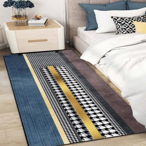 Luxury Geometric Blue Gold 3D Rectangle Carpets For Bedroom Bedside Area Rug Nordic Kitchen Floor Mat Modern Home Decoration