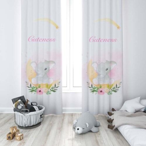 Curtains Children 3D Printed Decorative Items Home Childrens Room Powder Pink Elephant Flowers Pattern 245