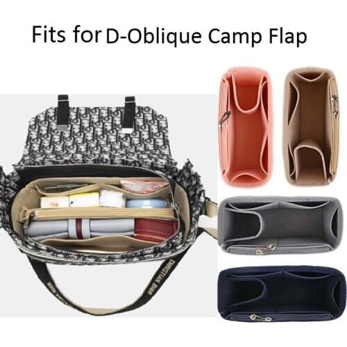 Fits For D-Oblique Camp Flap Felt Cloth Insert Bag Organizer Makeup Handbag Organizer Travel inner Purse Portable Cosmetic Bag