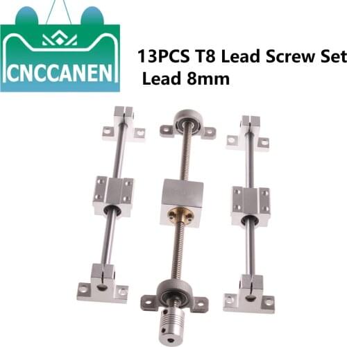 T8 Lead Screw Lead 8mm 100mm ~1200mm +Optical axis +KP08 bearing bracket +housing mounting bracket 13Pcs Set 3D printer parts