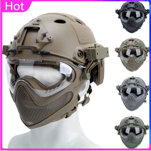 Tactical Airsoft Full Face Helmet Mask Hunting Shooting Paintball Training Helmet Protective Windproof Camouflage Combat Helmets