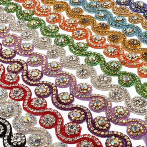1Yard 3.3cm Fashion Bridal Costume Beaded Dress Trimming Decoration Sew On Base Crystal Rhinestone Applique Trim Accessories