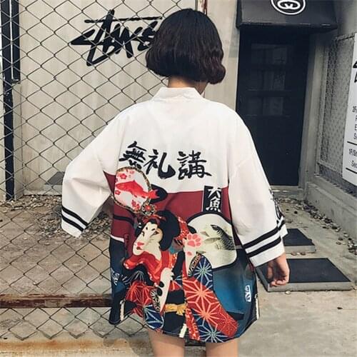 Vintage Kimono Kawaii Cartoon Digit Print Cardigan Thin Sun Protection Shirts Blouse 2020 Summer Harajuku Fashion Women Blouses