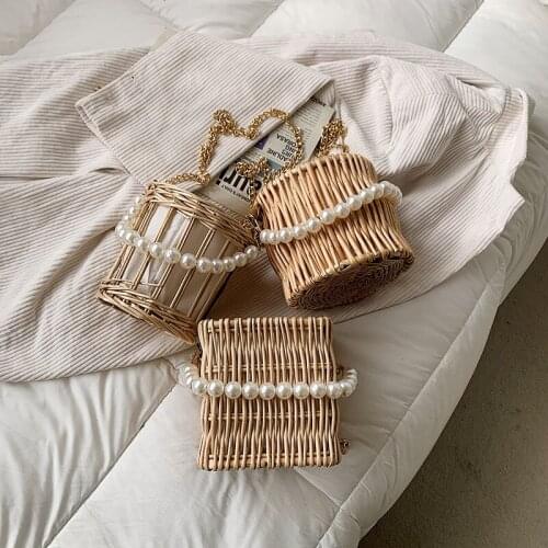 2021 Woven Bag Womens New Chain Bucket Rattan Bag