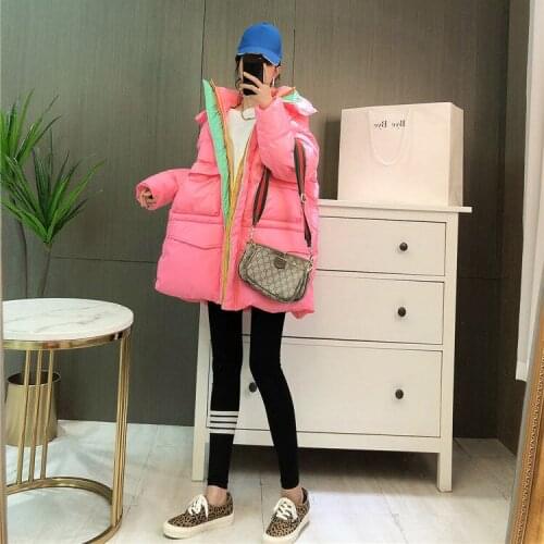 Woman Jacket Parkas Coat Contrast Color Stand-up Collar Down/Cotton-Padded Jacket Female Winter Coat Veste Femme