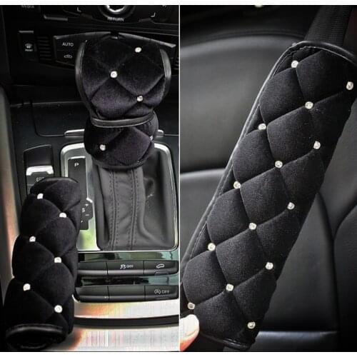 Winter Rhinestone Crystal Soft Plush Gear Shifter Collars Cover Auto Handbrake Covers Seat belt Case Auto Interior Accessories