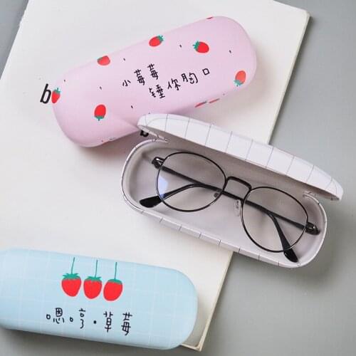 1pcs Korea creative cute cartoon girl print small fresh glasses box strawberry PU glasses case