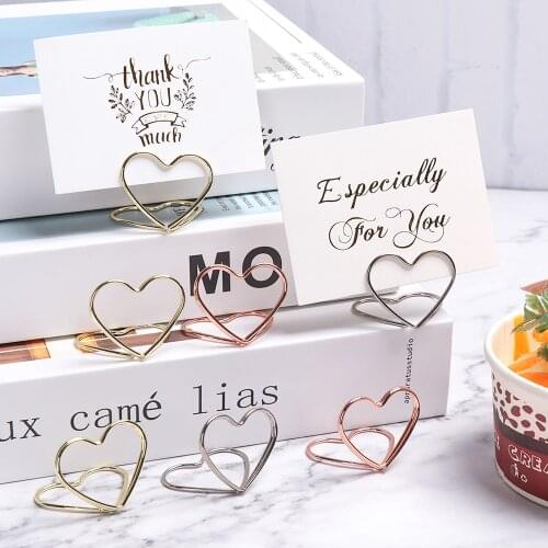 1Pcs Metal Heart Ring Shape Photo Clip Place Card Holder Romantic Table Number Clamps Stand Wedding Party Desktop Decoration