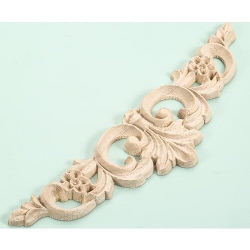 1pc Carving Natural Wood Decal Strip Unpainted Wooden Crown Mouldings Vintage Home Decor Appliques 3D Hollow European 20*5cm