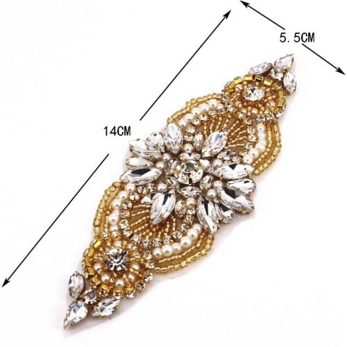 1 PCS Gold Rhinestone Appliques For Wedding Belt Shoes Jacket Jewelry DIYl Sew On Rhinestone Appliques Bridal Accessories