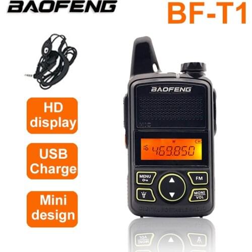 100% 1pcs BAOFENG BF-T1 MINI Kids Walkie Talkie UHF Portable Two Way Radio FM Function Ham T1 Walkie Talkie USB HF Transceiver
