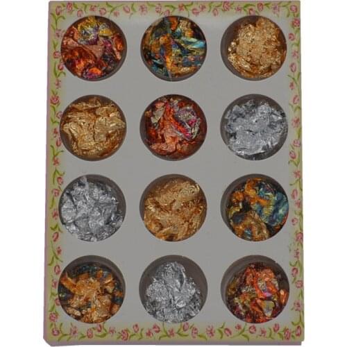 12 Pot/Set Nail Art Gold Silver Paillette Flake Chip Foil Kit Acrylic Gel Polish Tips 3D Design Sticker Manicure Pedicure Decal