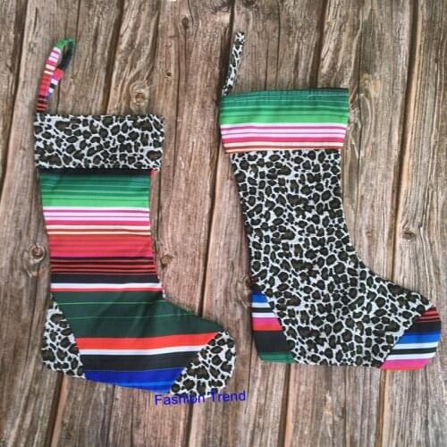 20pcs/lot latest design new Christmas monogram stocking leopard serape wholesale kids candy gift toys socks farmhouse decoration