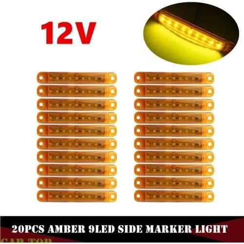 20pcs Amber 12V LED Truck Light Trailer Side Marker Lights Car Truck Trailer Lorry 9 LED Sealed Side Marker Clearance Light