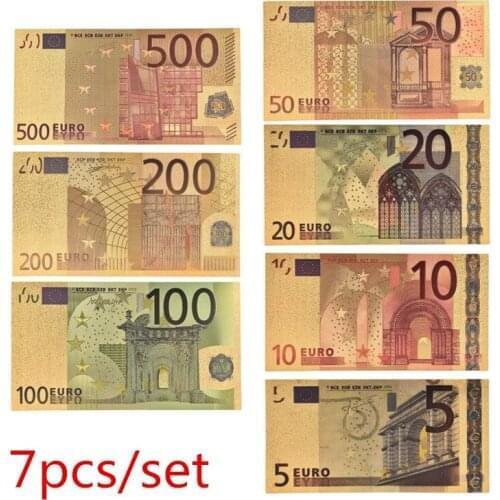 7pcs 5 10 20 50 100 200 500 EUR Gold Banknotes in 24K Gold Fake Paper Money for Collection Euro Banknote Sets hot sale