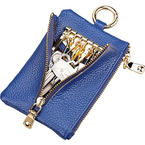 9 colors Genuine Leather Keys holder Zipper Car keychain holder Multifunction Women Coin purse Hanging housekeeper key pouch