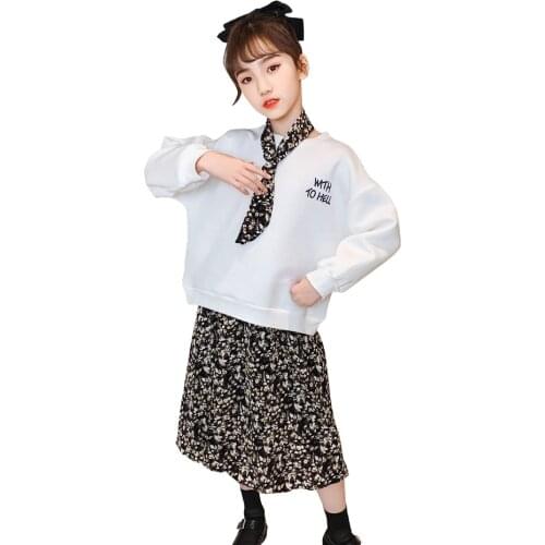 Kids Clothes Girls Sweatshirt + Floral Skirt Clothes For Girls Letter Teenage Clothes For Girls Spring Tracksuits For Children