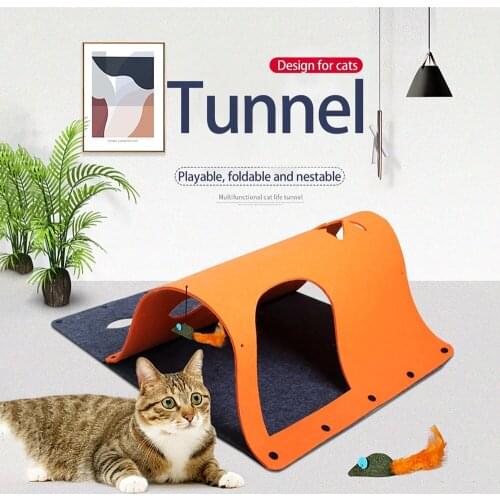 Diy Combination Felt Cat Tunnel with Mint Mouse Toy Kitten Multifunctional Collapsible Pet Crinkle Tunnel Box Protect Furniture