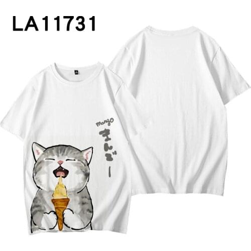 2021 Summer Men Short Sleeve O-neck Harajuku Tee Shirt Casual Loose White Cute Cat Print Tshirt Oversized 6XL