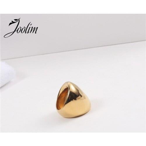 Joolim High End 18K Gold PVD Fashionable Exaggerated Massive Glossy Rings for Women Stainless Steel Jewelry Wholesale
