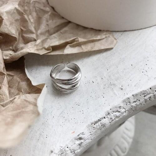 Korean version of S925 silver fashion temperament lines woven cross personality open ring ring children