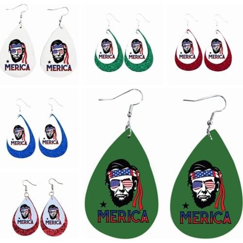 Leather Earrings 4th of July Hip American Tearrop Earrings Bulk Order Wholesale