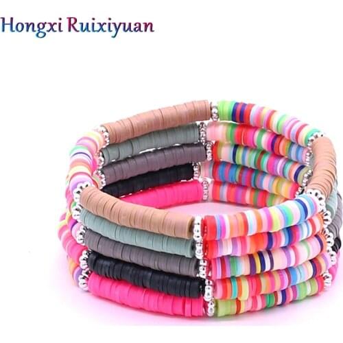 Fashion Beaded Bracelet Bohemian Color Resin Beaded Crystal Lady Bracelet Simple Color Soft Ceramic Bead Bracelet Jewelry Gift