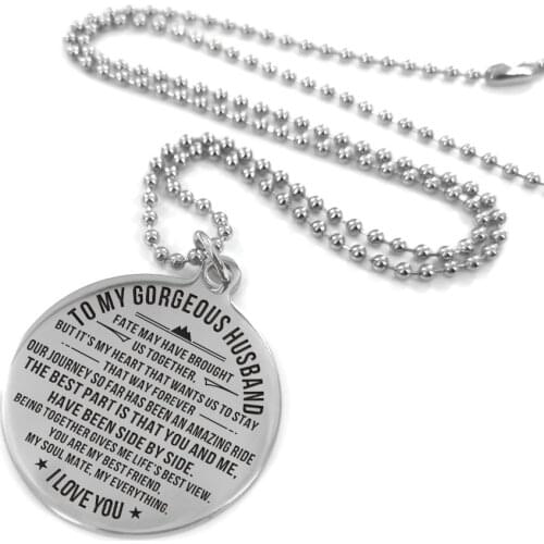 To My Husband-Engraving Pendant Necklace As Birthday Holiday Anniversary Gifts From Wife Fashion Jewelry MenS Accessories