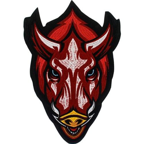 Red OX Bull Head Iron on Patches for Jeans Biker Punk Jacket Back Stickers Embroidery Applique Badge