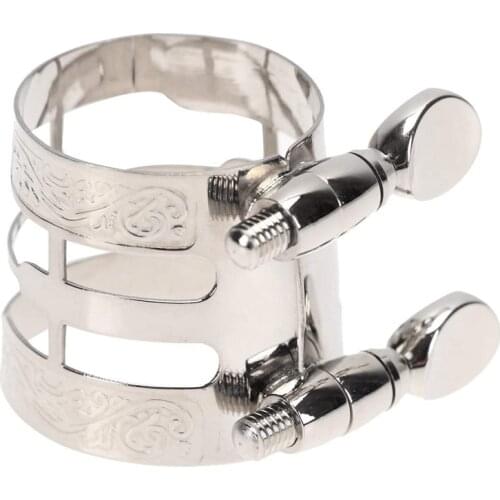 Nickel Plated Metal E Alto Sax Rubber Bakelite Mouthpiece Ligature with Carved for Alto Saxophone and Clarinet Accessory