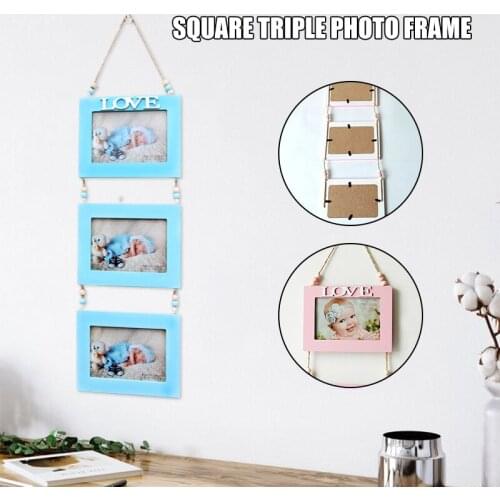 Newly Wooden Square Triple Photo Frame Handicraft Picture Frame Decor Photo Frame Hanging Combination Photo Frame