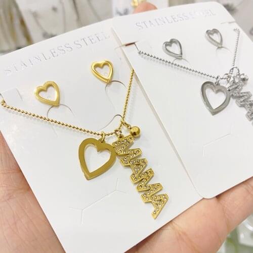 Mom Daughter Stainless Steel Set Chain Necklace Earrings Silver Color Necklaces Pendants Jewelry mujer Mothers Day Christmas