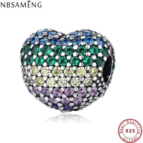 2020 100% Authentic 925 Sterling Silver Charms Multicolor CZ Colorful Heart Crystal CZ Fit Original Bracelets Women DIY Jewelry