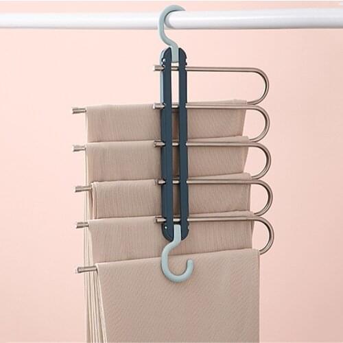 Pants Storage Rack Flexible Wardrobe Scarf Shelves Stainless Steel Multi-Layer Magic Organizer Multifunctional Clothes Hangers