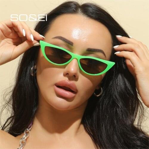 SO&EI Ins Popular Fashion Small Cat Eye Sunglasses Women Vintage Colorful Eyewear Shades UV400 Men Beige Sun Glasses