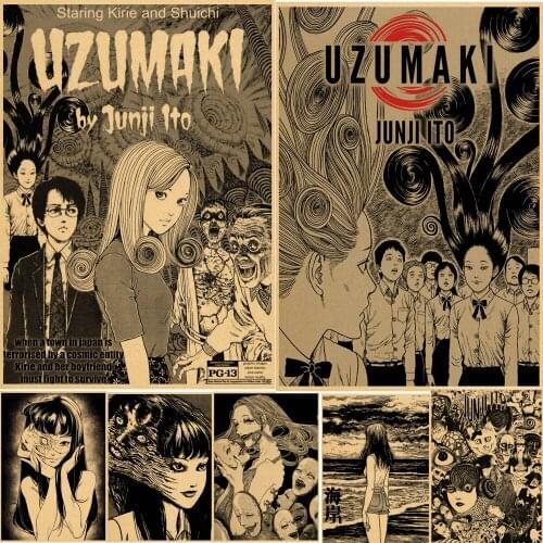 Japanese Anime Junji Ito Poster Vintage Kraft Paper High Quality Home Room Cartoon Art Print Wall Sticker Decoration Painting