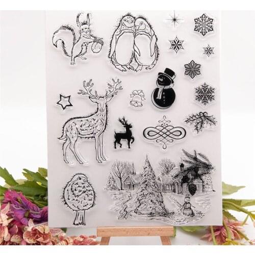 Clear Stamp of Penguin Squirrel Fawn Deer Eagle Snowflake Scrapbooking Paper DIY Inking Paint Seal Transparent Stencil Handcraft