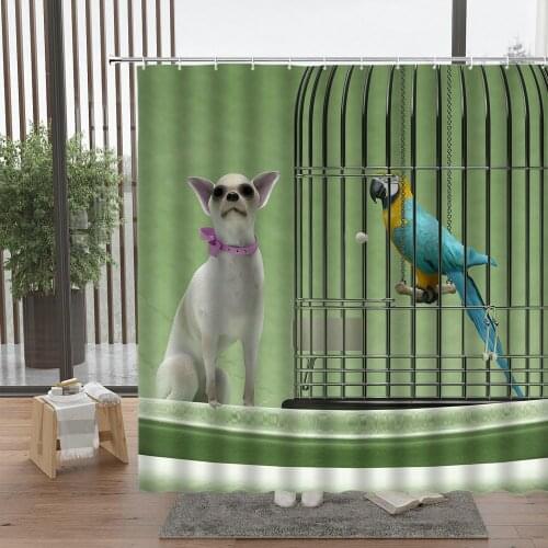Birds Cage And Dog Shower Curtain Beautiful Animal White Pigeon Bathroom Accessories Set With Hook Home Decor Cheap