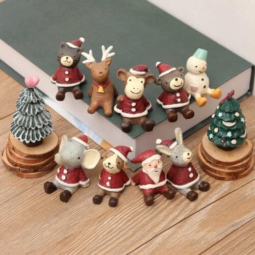 Christmas Craft Gift Table Decoration Resin Deer Tree Cute Cartoon Animals Snowman For Children Kids Home House Decor