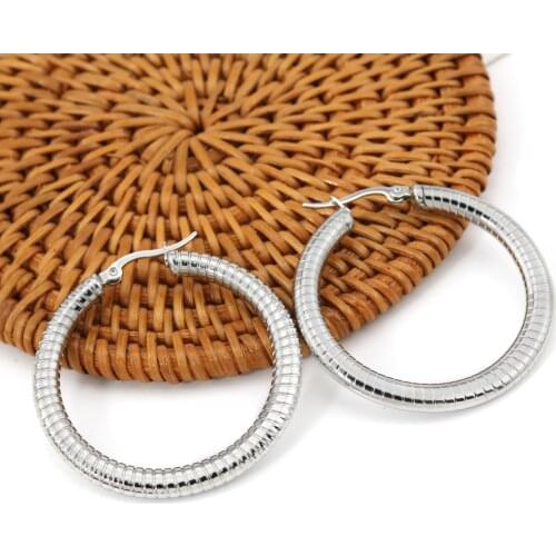 Boho Circle Big Smooth Chain Hoop Earrings Snake Exaggerate Earrings Round Loop Earrings Helix Stainless Steel Rings For Women