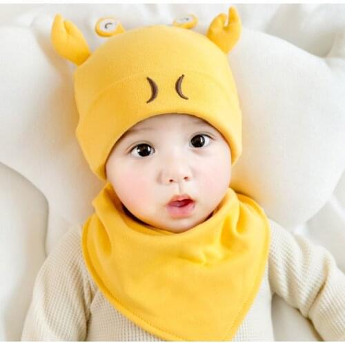 Cartoon Print Hats With Bibs 2Pcs Set Casual Caps Headwear Winter Baby Girls Boys Toddler