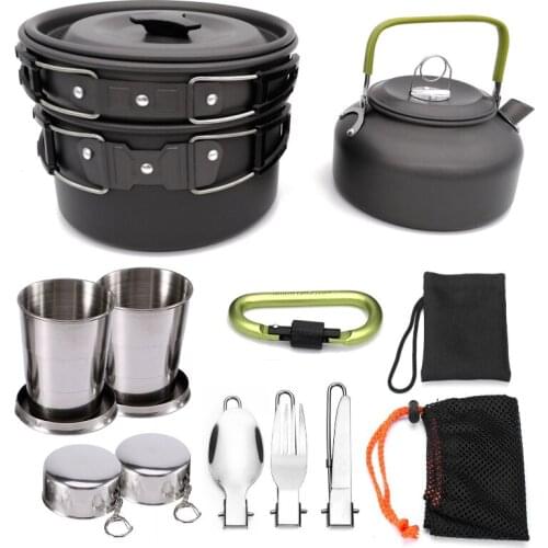 Outdoor camping teapot set pot set High-grade hard alumina portable cookware combination heat gathering split type