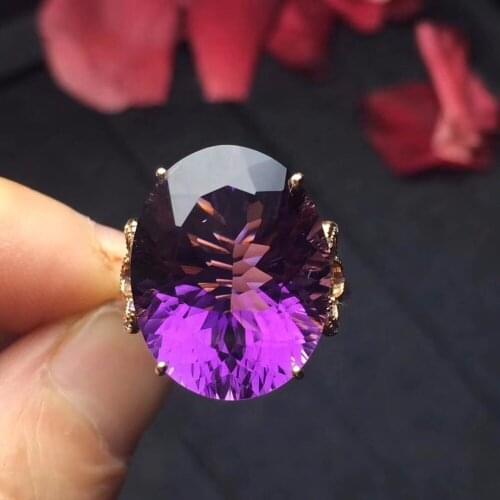 Fine Jewelry Real Pure 18 K Rose Gold Jewelry AU750 100% Natural Amethyst Gemstones Female Rings for Women Fine Ring