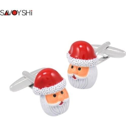 SAVOYSHI Santa Claus Cufflinks for Mens Shirt Brand Cuff buttons High Quality Novelty Enamel Cuff links Christmas Gift Jewelry