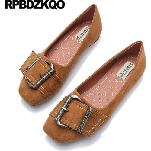 Ballerina Vintage 11 Metal Slip On Soft Ballet Flats Women Velvet Large Size 12 44 Brown Custom Retro Green Shoes Square Toe