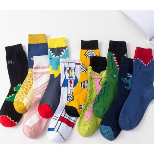 PEONFLY Women Cute Crocodile Dinosaur Zebra Cartoon Animal Fashion Art Jacquard Stripe Multi Pattern Happy Casual Cotton Sock