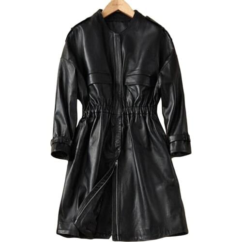Fad Autumn Winter Fashion Sheepskin Long Coats Slim Genuine Leather Coat Female Real Leather Jacket Women A160