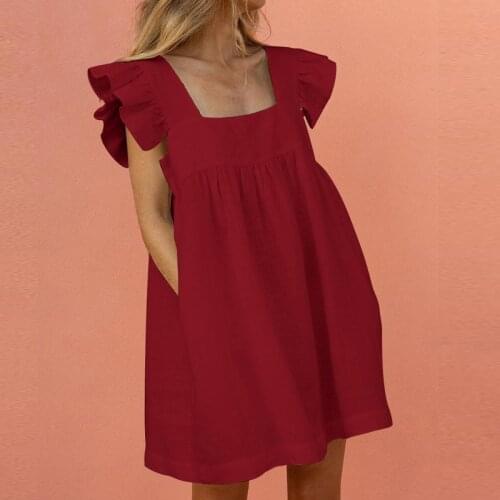 Women Ruffles Mini Dress Summer 2021 Square Collar Dresses Elegant Ruffled Sleeve Female Vestidos Holiday Beach Party Sundress