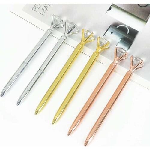 1pcs 14cm Refill 1mm Gold Silver Rose Gold Decoration Metal Diamond Pen Black Ink Office Study Stationery Gift For Children