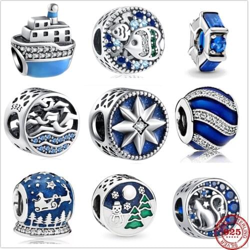 2021 New Blue Ocean Ship compass Seagull Fish Charm Beads fit Original Pandora Charms Silver 925 Bracelet DIY Jewelry For Women